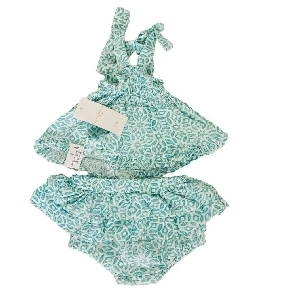 Jessica Simpson Baby Girls 2 Pc Summer Shorts aqua white Set size 3/6 months new
